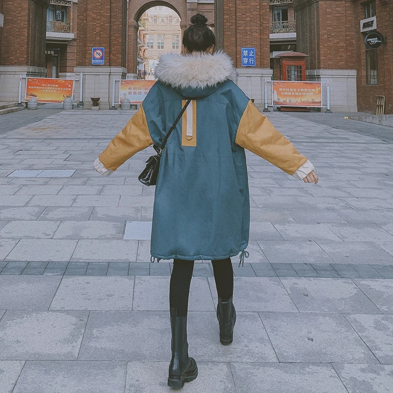 Ženski Plašč Pozimi Leta 2020 Big Krzno Ovratnik Za Šivanje Oblačil Hooded Parker Novi Korejski Debel Toplo Svoboden Priložnostne Ženske Jakna B20 0