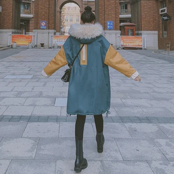 Ženski Plašč Pozimi Leta 2020 Big Krzno Ovratnik Za Šivanje Oblačil Hooded Parker Novi Korejski Debel Toplo Svoboden Priložnostne Ženske Jakna B20 0