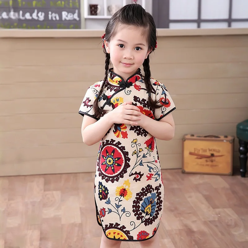2020 baby dekle, Kitajska obleka obleke poletje slog, infantis bombaž&L Tradicionalne obleke rdeče novo leto stranka qipao 1