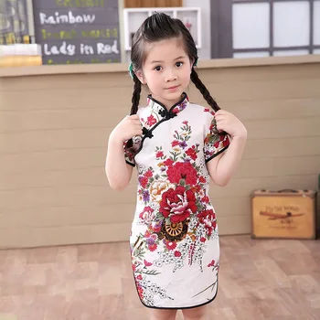 2020 baby dekle, Kitajska obleka obleke poletje slog, infantis bombaž&L Tradicionalne obleke rdeče novo leto stranka qipao 12275