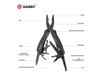 Ganzo G201B Black Prenosna Zložljiva Več Plier Multi Funtional Žice Kabel Nož Videl Orodje, Prvotno Ganzo Orodja 12417