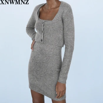 XNWMNZ Za Ženske Letnik odrezana jopico okrogel vratni izrez z dolgimi rokavi pulover casual za ženske 4