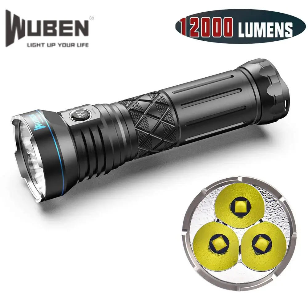 WUBEN A9 High Power LED Svetilka 12000LM Tip-C Polnilna CREE LED IP68 vodotesen Baklo z 10200mAh baterija Za Lov 4