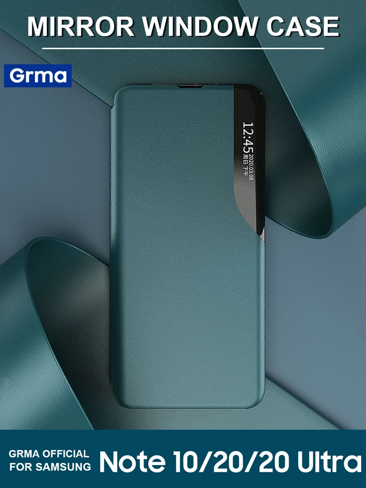 GRMA Ogledalo Smart View PU Usnje Pokrovček Za Samsung Galaxy Note 20 Ultra Opomba 8 9 10 Plus, Lite Magnetni Okno Primeru Telefon 3