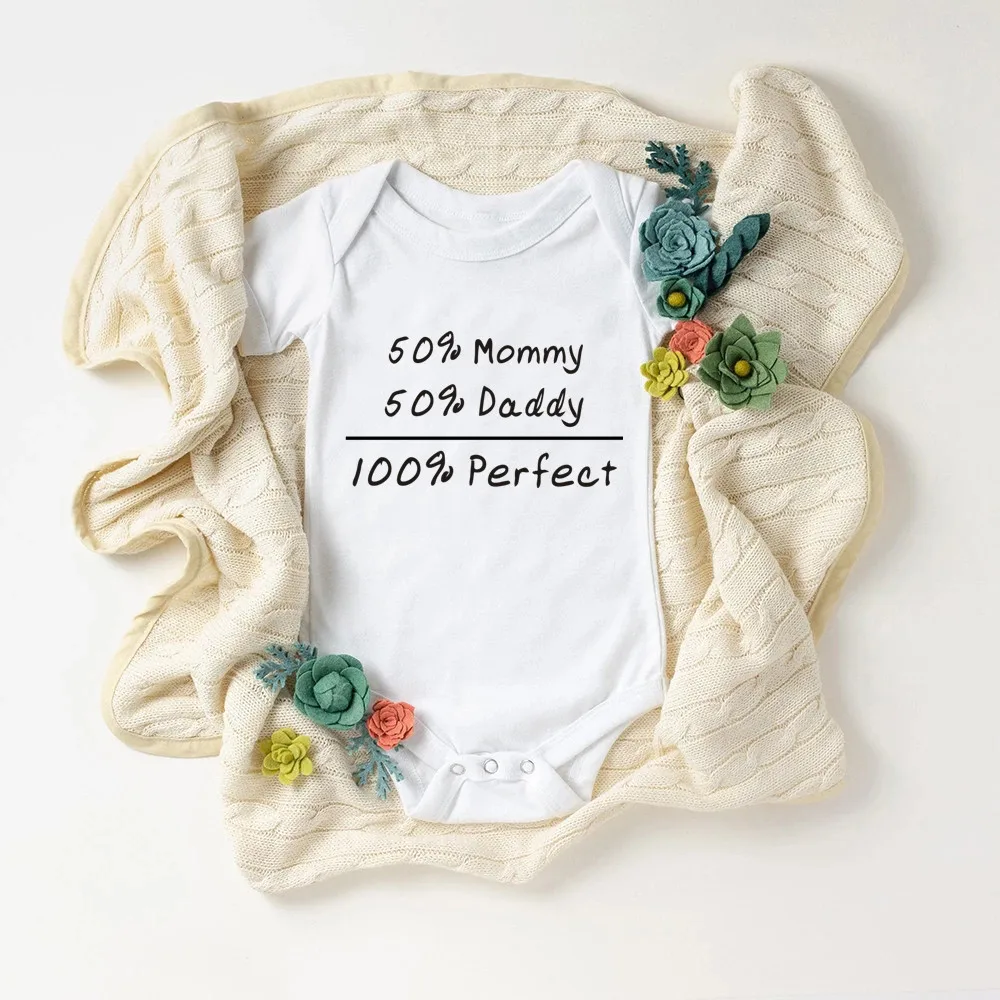 Ljubek Dojenček Newborn Baby Fantje Dekleta 50%mamica+50%očka= Popolni Natisnjeni Baby Bodysuit Playsuit Baby Priložnostne Obleke Oblačila 2