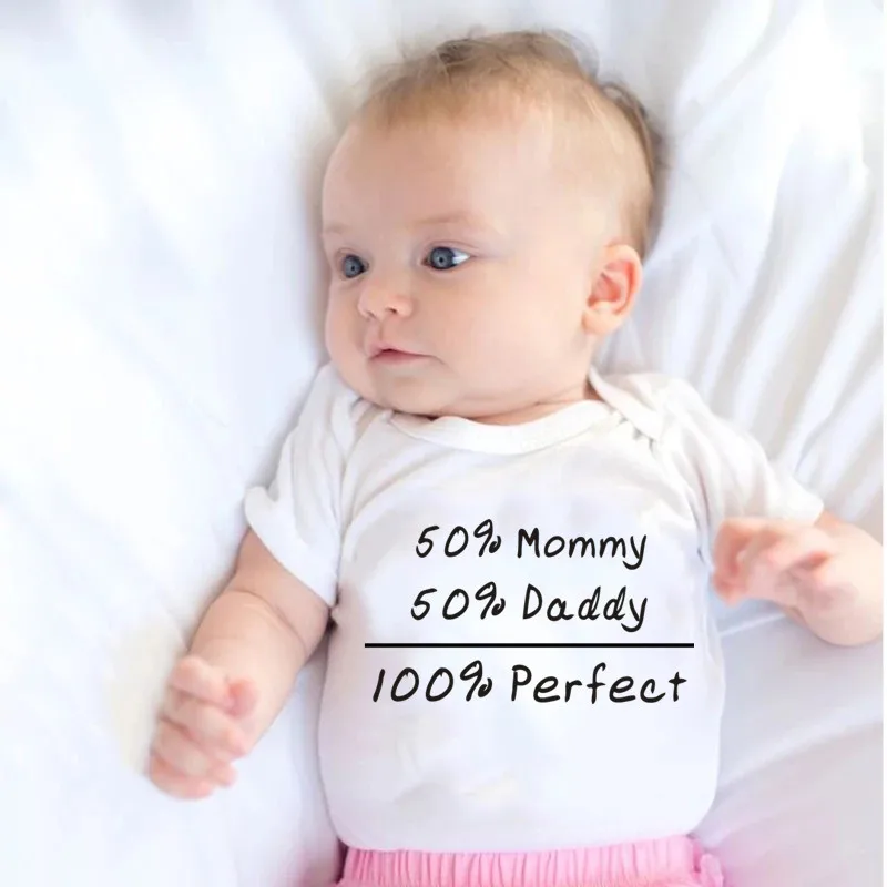 Ljubek Dojenček Newborn Baby Fantje Dekleta 50%mamica+50%očka= Popolni Natisnjeni Baby Bodysuit Playsuit Baby Priložnostne Obleke Oblačila 4