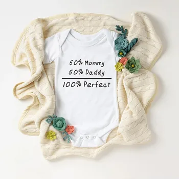Ljubek Dojenček Newborn Baby Fantje Dekleta 50%mamica+50%očka= Popolni Natisnjeni Baby Bodysuit Playsuit Baby Priložnostne Obleke Oblačila 2