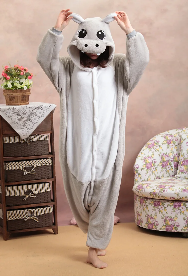 Kigurumi Anime Živali Hippo Pižamo Odraslih Onesie Cosplay Kostum Jumpsuit Pižame Romper Stranka Obleko 4