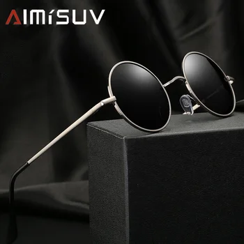 AIMISUV Klasičnih Krog Polarizirana sončna Očala Črne leče za Očala Vožnje Kovinski Okvir Oblikovalec blagovne Znamke sončna Očala UV400 0