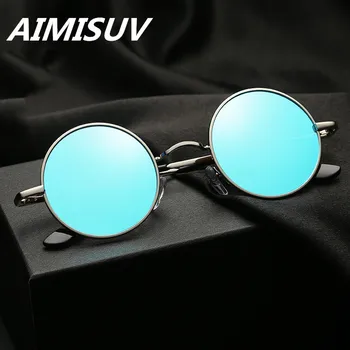 AIMISUV Klasičnih Krog Polarizirana sončna Očala Črne leče za Očala Vožnje Kovinski Okvir Oblikovalec blagovne Znamke sončna Očala UV400 2