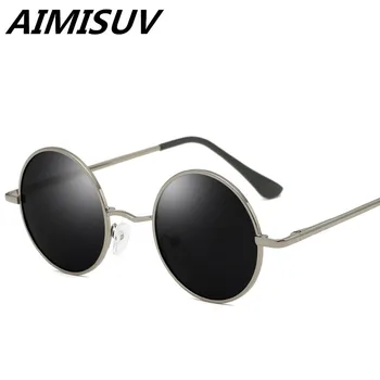 AIMISUV Klasičnih Krog Polarizirana sončna Očala Črne leče za Očala Vožnje Kovinski Okvir Oblikovalec blagovne Znamke sončna Očala UV400 5