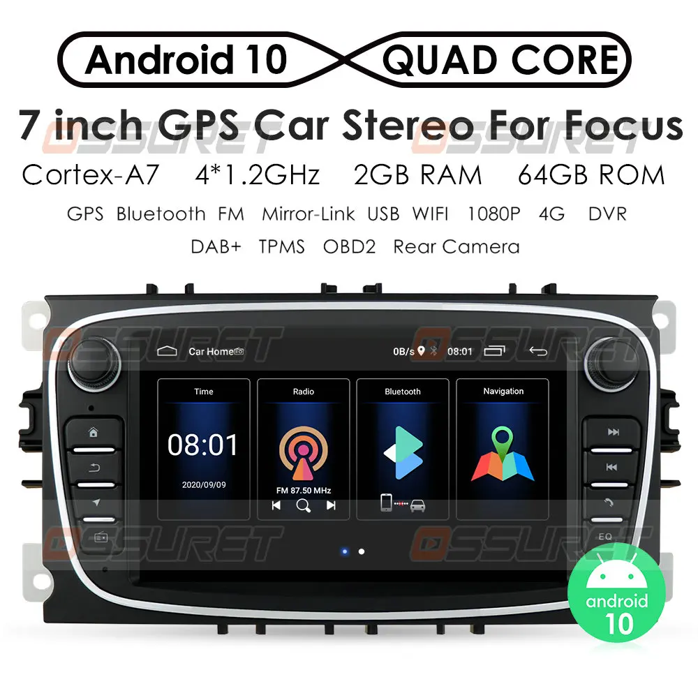 2G 64 G avtoradio Android 10 za FORD FOCUS Mondeo, S-MAX, C-MAX, Galaxy Kuga 2DIN Avto Avdio Avtomobilski Stereo sistem GPS Navigacija Multimedia 5