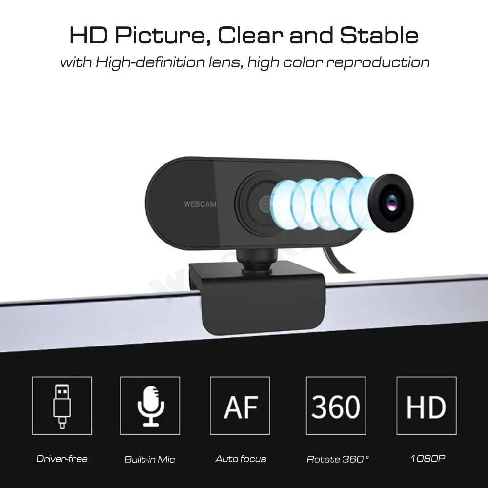 Mini Webcam 1080P samodejno ostrenje Full HD Kamera Namizni Prenosni PC Kamera Vrtljiva Vgrajen Mikrofon Web Kamera z Mikrofonom 4