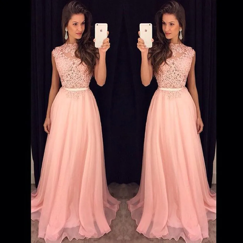 Bridemaid obleko vestido longo seksi sho-me 2018 nove poceni roza čipke družico obleke Poroka Stranka Obleko vestido realne slike 4