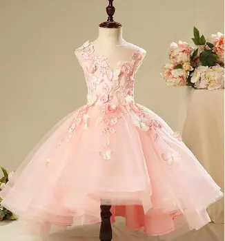 Elegantno Roza Čipke Dekleta Pageant Obleko Appliques Roža Punca Obleke za Poroko Otroci Prvem Obhajilu, Obleke za Stranko Princesa 1