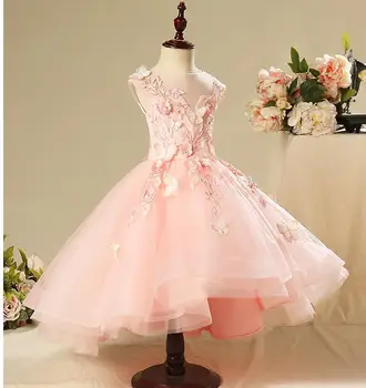 Elegantno Roza Čipke Dekleta Pageant Obleko Appliques Roža Punca Obleke za Poroko Otroci Prvem Obhajilu, Obleke za Stranko Princesa 4