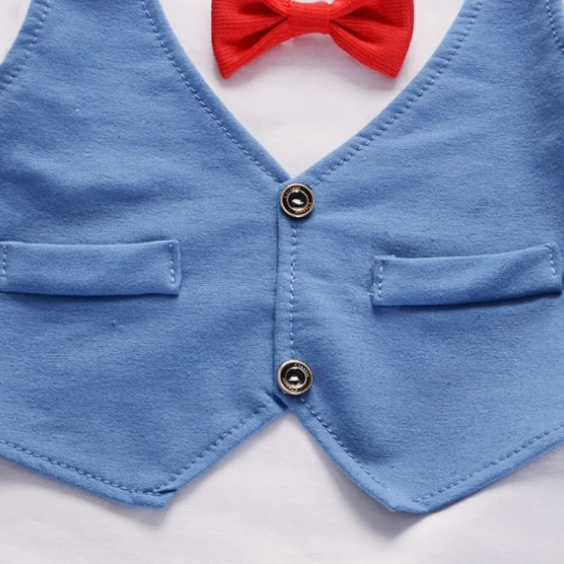 Poletje obrabe, otroška oblačila novi fant ponaredek dve lok kravato telovnik T-majica + hlače dva-delni set 0