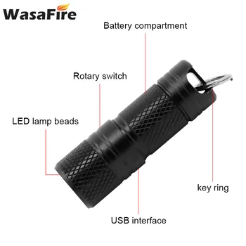 Ultra Svetla Majhne Keychain Baklo USB Polnilne Žep Svetilko iz Aluminija Zlitine Nepremočljiva Sili Luč Za Lov 0