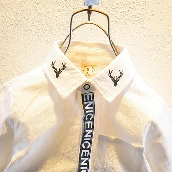 Dolgo sleeved white Boy srajc, Nove do leta 2020 Jeseni Tiskanje, vzorec Otroci majice Bombaža, ki so Primerni za 2-7 Let otroci majice 0