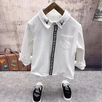 Dolgo sleeved white Boy srajc, Nove do leta 2020 Jeseni Tiskanje, vzorec Otroci majice Bombaža, ki so Primerni za 2-7 Let otroci majice 3