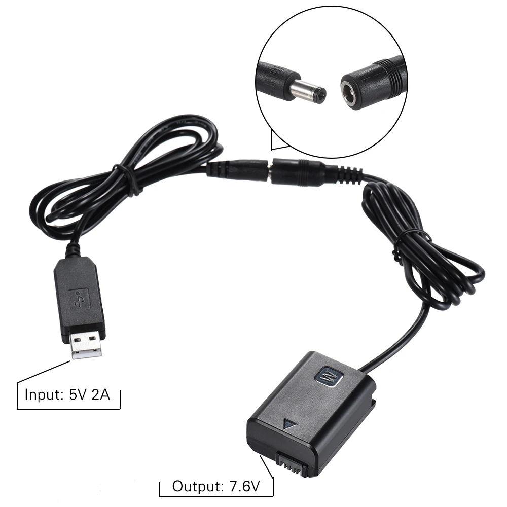 Andoer NP-FW50 Nadomestno Baterijo+DC Power Bank (5V 2A) USB Adapter Kabel Zamenjava za AC-PW20 za Sony NEX-3/5/6/7 Serije A33 itd 3