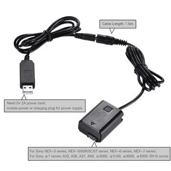 Andoer NP-FW50 Nadomestno Baterijo+DC Power Bank (5V 2A) USB Adapter Kabel Zamenjava za AC-PW20 za Sony NEX-3/5/6/7 Serije A33 itd 0