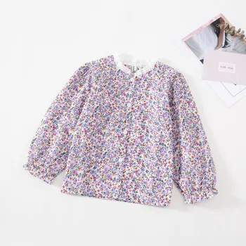 Jeseni Nov Prihod v korejskem slogu bombaž cvetje vzorec dolg rokav princesa shirt ovratnik z čipke za cute sweet baby dekleta 0