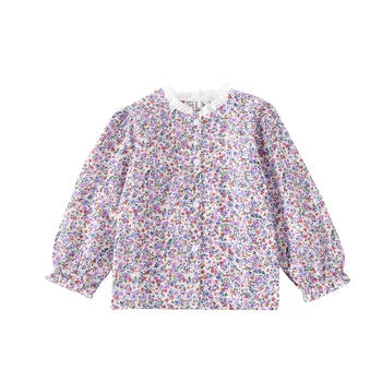 Jeseni Nov Prihod v korejskem slogu bombaž cvetje vzorec dolg rokav princesa shirt ovratnik z čipke za cute sweet baby dekleta 2
