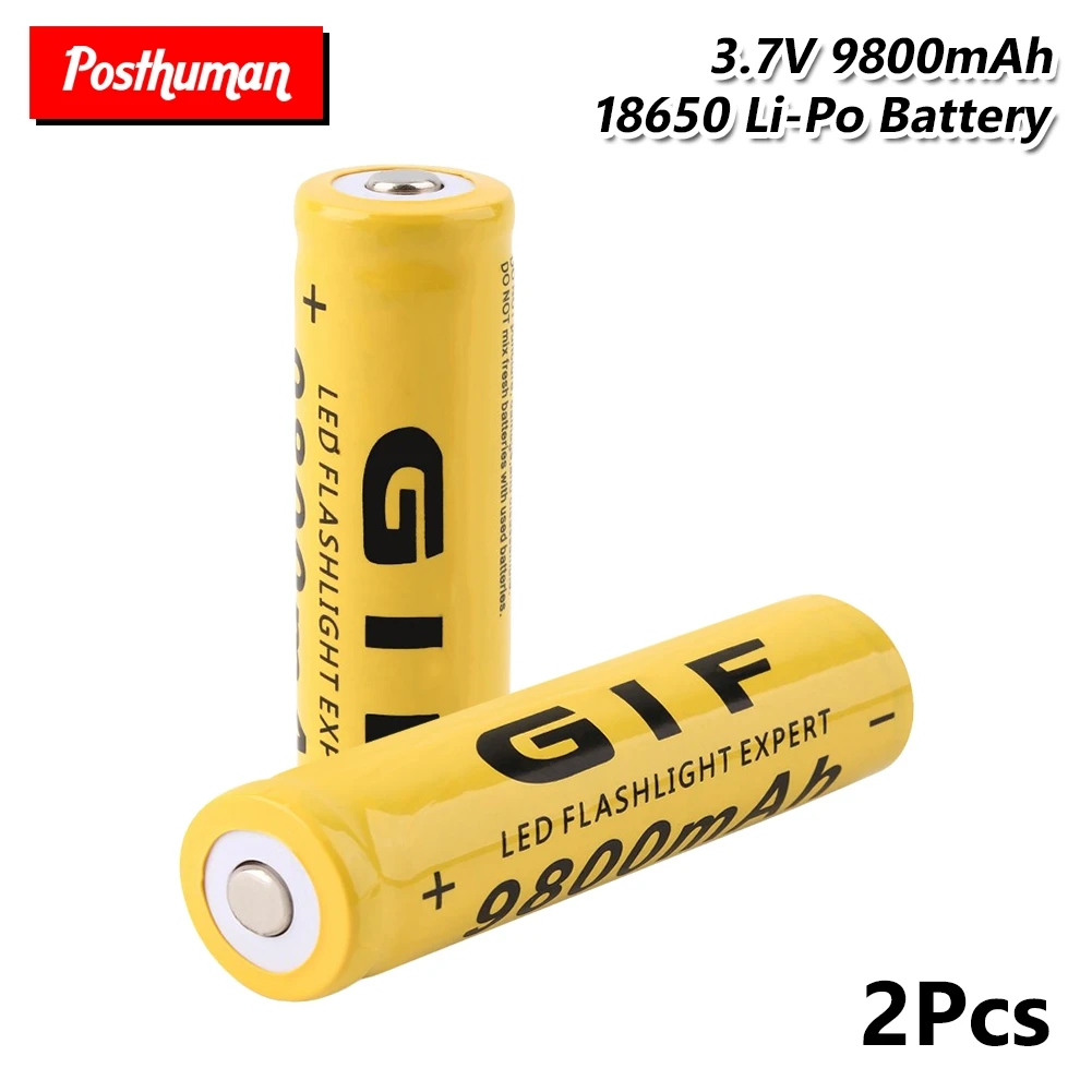 2 Kos Rumena GIF 18650 9800mAh 3,7 V Litij Baterije 18650 Li-ion Svetilko, Baklo je Baterija S Pcb Varstvo 1