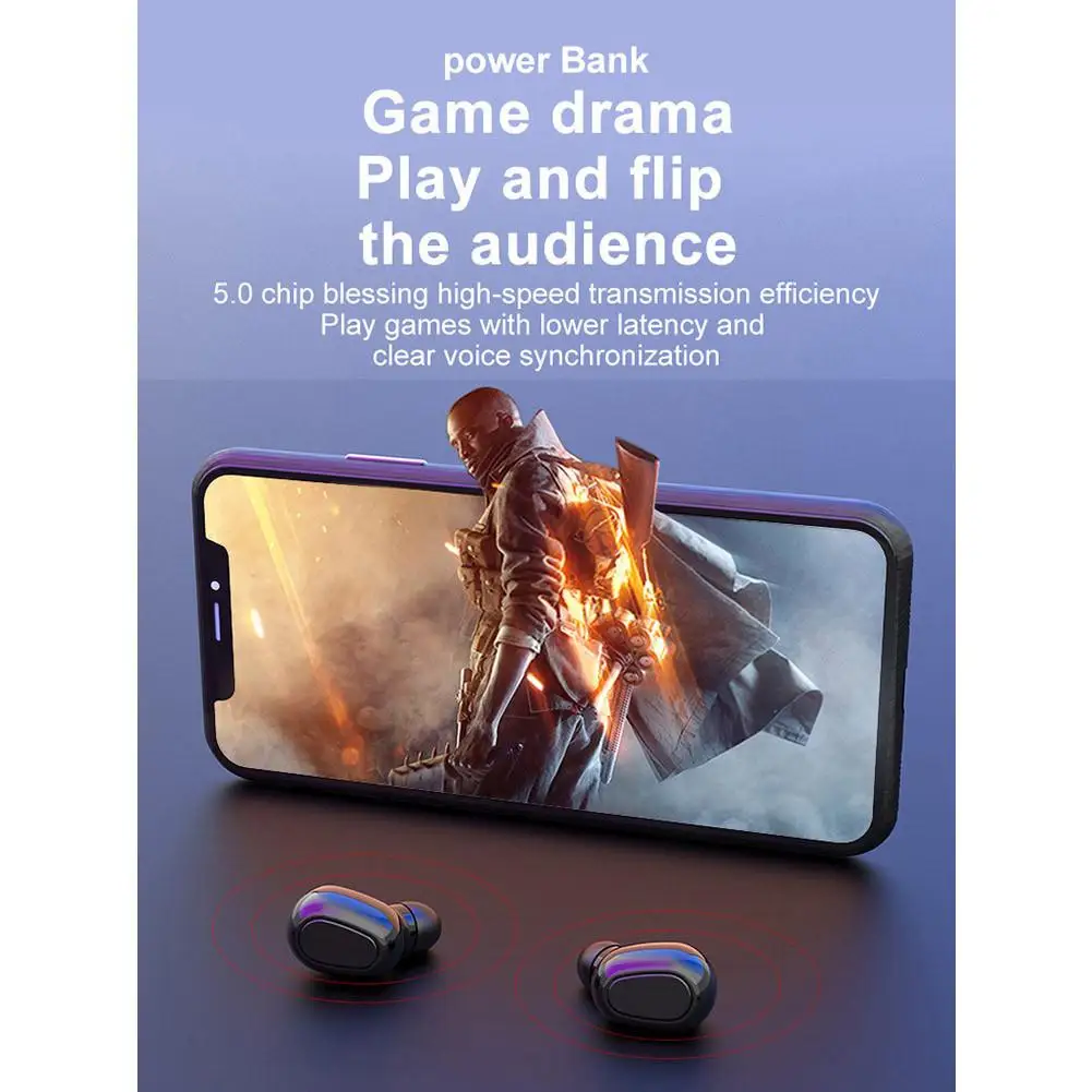 Bluetooth 5.0 TWS Brezžične Slušalke z Dvojno Čepkov Glasbo, Šport Slušalke 9D Zvok w/ Polnjenje Polje za Samsung Telefone Android, iPhone 5