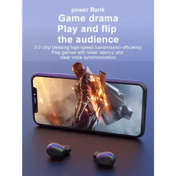 Bluetooth 5.0 TWS Brezžične Slušalke z Dvojno Čepkov Glasbo, Šport Slušalke 9D Zvok w/ Polnjenje Polje za Samsung Telefone Android, iPhone 5