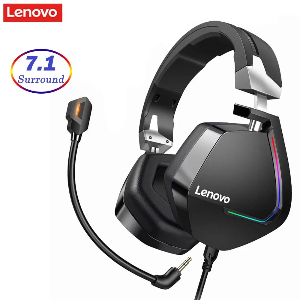 Lenovo Gaming Slušalke Žične Slušalke Surround Zvok RGB Barvne Svetlobe, Globok bas v uho z Mic za Prenosni RAČUNALNIK Gamer Slušalke 1