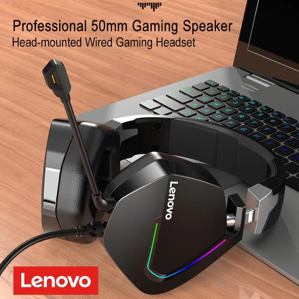 Lenovo Gaming Slušalke Žične Slušalke Surround Zvok RGB Barvne Svetlobe, Globok bas v uho z Mic za Prenosni RAČUNALNIK Gamer Slušalke 2