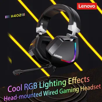 Lenovo Gaming Slušalke Žične Slušalke Surround Zvok RGB Barvne Svetlobe, Globok bas v uho z Mic za Prenosni RAČUNALNIK Gamer Slušalke 0