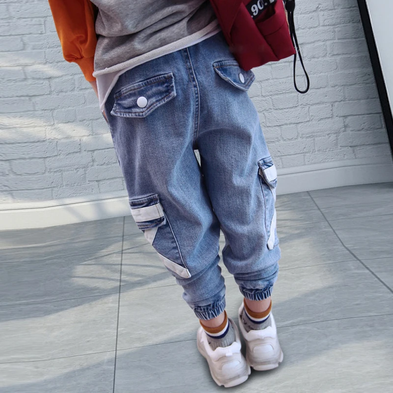 2019 Korejski Otroci Kavbojke Za Fante Trdna Žep Mozaik Harem Hlače Boys Oblačila Looes Denim Jeans Hlače Otroci Hlače 2
