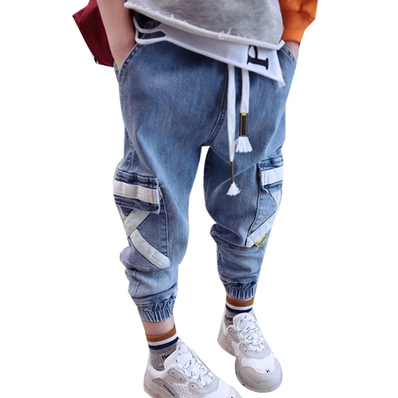 2019 Korejski Otroci Kavbojke Za Fante Trdna Žep Mozaik Harem Hlače Boys Oblačila Looes Denim Jeans Hlače Otroci Hlače 3