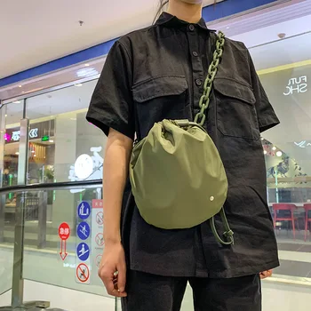 Harajuku Letnik vrvico crossbody vrečko za ženske Študent Akril verige torba nepremočljiva najlon moških messenger vrečke zelena 0