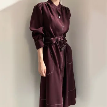 Vintage Elegantne Ženske Maxi Bodycon Obleko Modne Urad Dama Trdno Linijo Jarek Elegancija Obleke Korejski Vestidos Jeseni 2