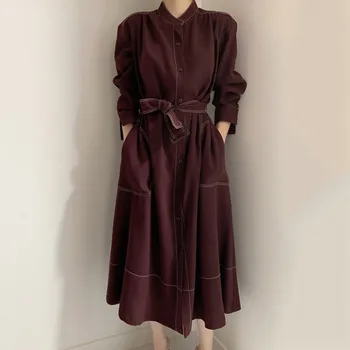 Vintage Elegantne Ženske Maxi Bodycon Obleko Modne Urad Dama Trdno Linijo Jarek Elegancija Obleke Korejski Vestidos Jeseni 3