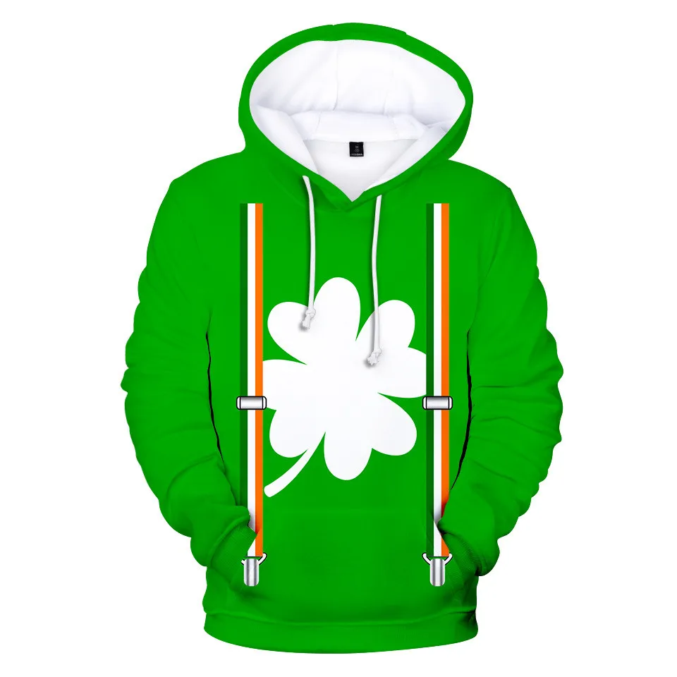 Vroče Prodaja St. Patrick 's Day 3D Hoodies Moški Ženske Jeseni, Pozimi Moda Hip Hop Sweatshirts Tiskanja St. Patrick' s Day Moški Puloverji s kapuco 2