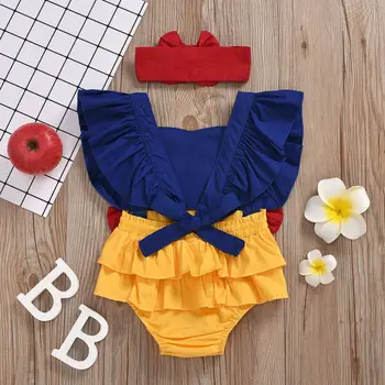 Mozaik Visoko Pasu Sneg Belo Baby Dekle, Princesa Obleko Bowknot Romper Bodysuit Jumpsuit Obleko 0