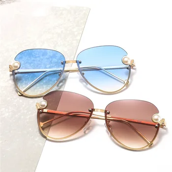 New Metal Pearl sončna Očala Dame Pol-okvir sončna Očala Evropski in Ameriški Dekorativne Barve Očala Modni Trend 1