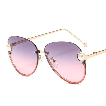 New Metal Pearl sončna Očala Dame Pol-okvir sončna Očala Evropski in Ameriški Dekorativne Barve Očala Modni Trend 4
