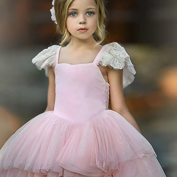EACHIN Dekleta Obleke Nove Roza Očesa Tutu Stranka Camisole Obleko Čipke Kratek Rokav Mozaik Princesa Obleko Baby otroška Oblačila 0