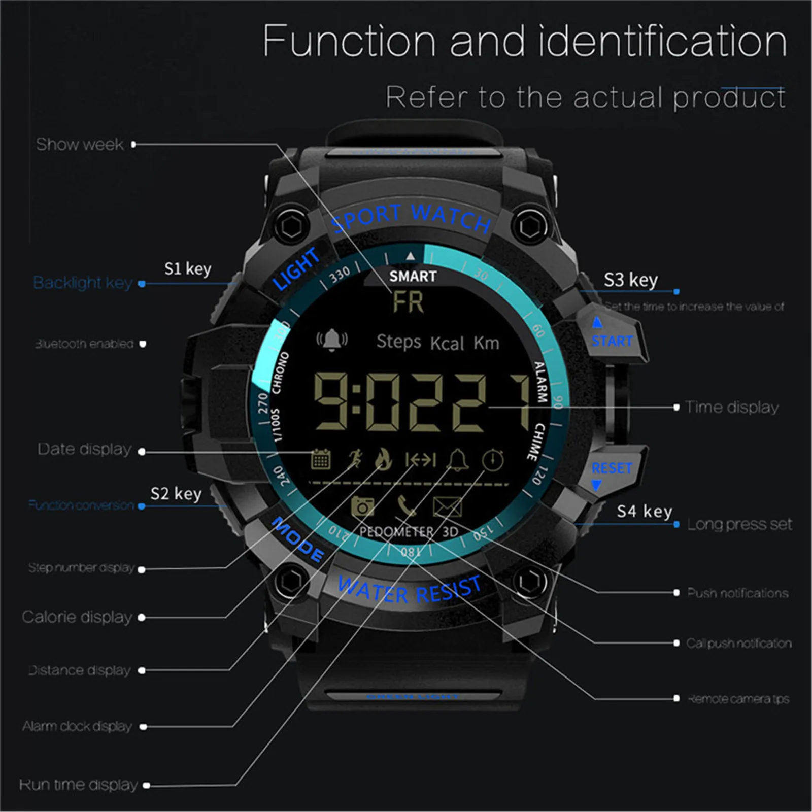 LOKMAT MK16 Bluetooth Smart Watch Fitnes Digitalna Ura Pedometer Šport Pametno Gledati Moške Dejavnosti Fitnes Tracker IP68 0
