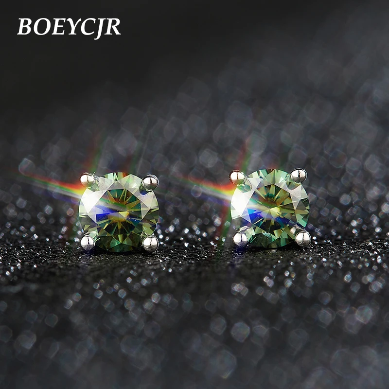 BOEYCJR S925 4 kremplji 0.5/1/1.5/2ct modro zeleno Moissanite VVS1 Fine Nakit Diamantni Stud Uhan Z gra certifikat za Ženske 3