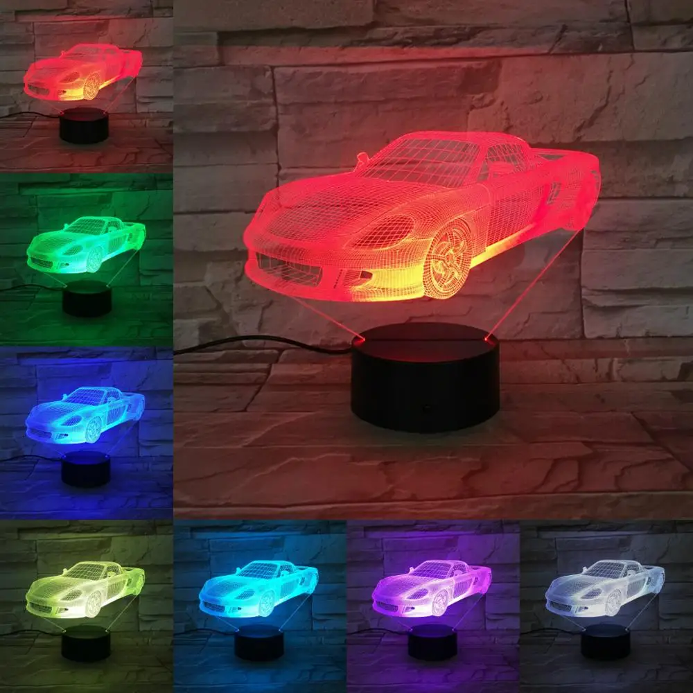 Športni dirkalnik 3D Lučka Poleg Noč Luči LED Žarnice Multicolor RGB Flash Zbledi Božična Darila Fo Človek, Fant, Otroci, Dom Deocr 4
