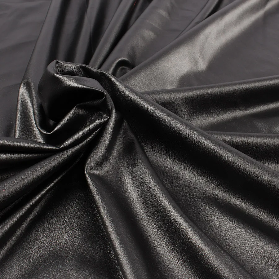 Visoko Stretch Elastična Črna Faux Usnja PU materiala material za oblačila, kratke hlače, Pletene spandex podloga 2