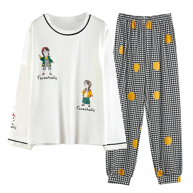 ženske pižame nastavite 2021 pomlad Jesen Priložnostne Homewear Ženski risanka Pižame Bombaž Svoboden Sleepwear Nastavite Dolg Rokav Pijama mujer 2