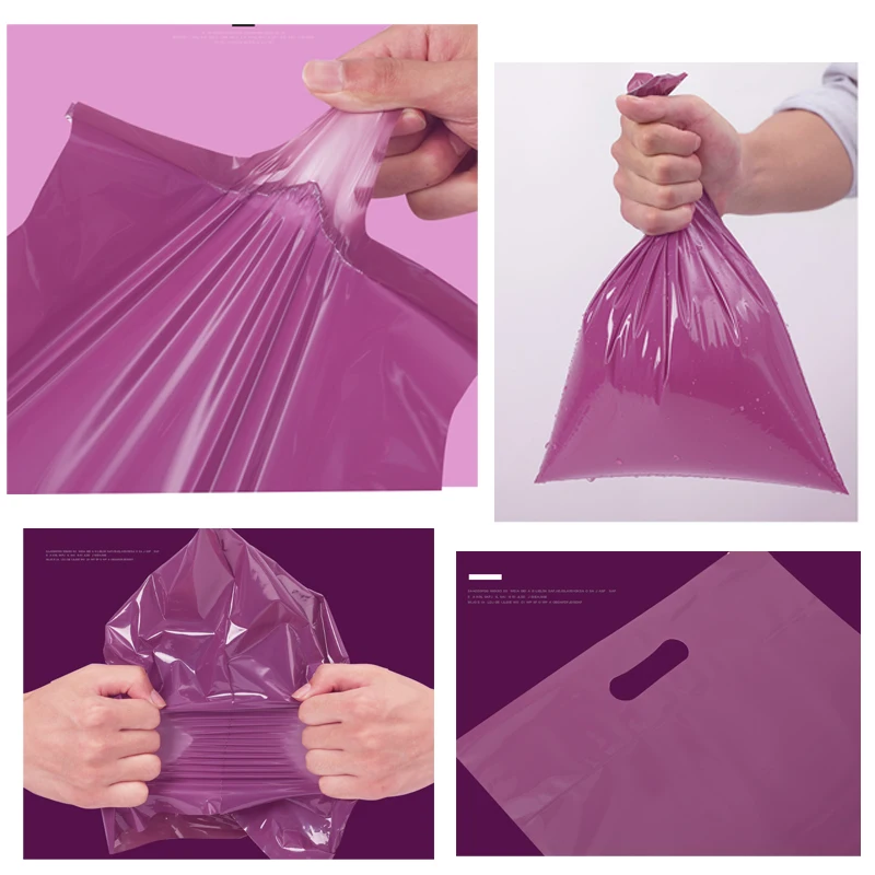 Vijolična poli mailer express Tote vrečko torbici sredstev plastičnih dostava samolepilni dostave embalaža darilo z ovojnico ročaj 2